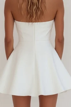 Branco Linha-A Pescoço Quadrado Curto Vestidinho Branco
