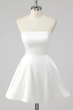 Branco Linha-A Pescoço Quadrado Curto Vestidinho Branco