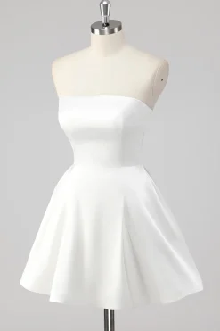 Branco Linha-A Pescoço Quadrado Curto Vestidinho Branco