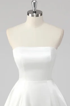 Branco Linha-A Pescoço Quadrado Curto Vestidinho Branco
