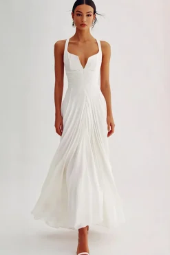 Branco Linha-A Plissado Longo Vestido De Noiva Simples