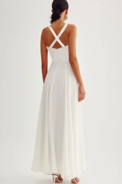 Branco Linha-A Plissado Longo Vestido De Noiva Simples