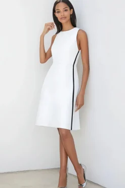 Branco Linha-A Sem Mangas Cetim Midi Vestidos Cerimónia