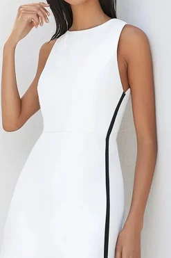 Branco Linha-A Sem Mangas Cetim Midi Vestidos Cerimónia
