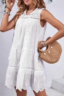 Branco Linha-A Sem Mangas Mini Vestido Verão