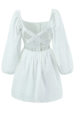 Branco mangas compridas curto vestido de formatura