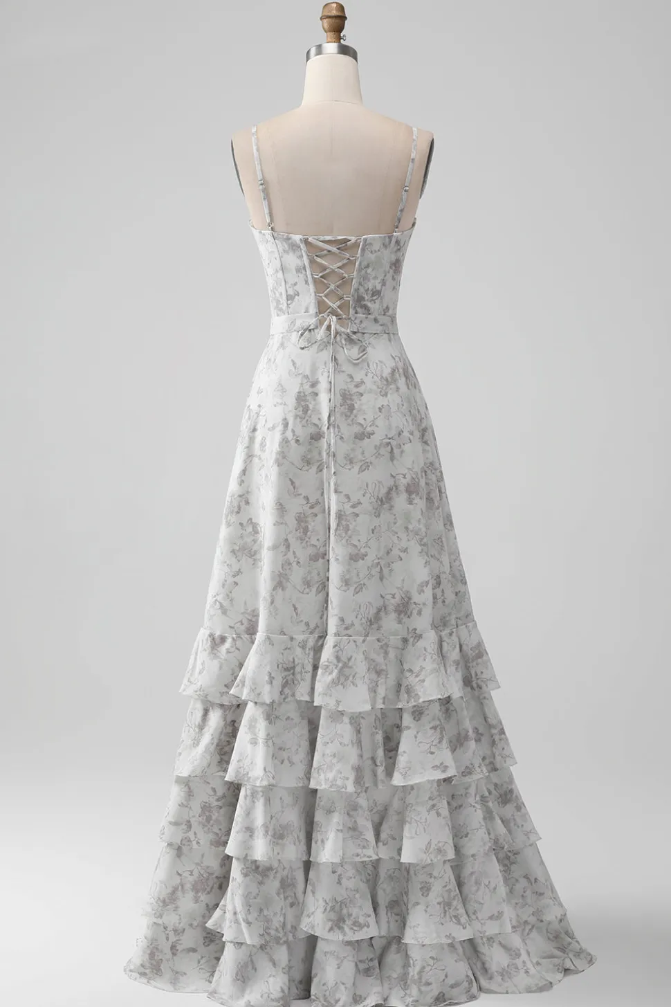 Branco marrom flor espaguete correias uma linha vestido de dama de honra com babados