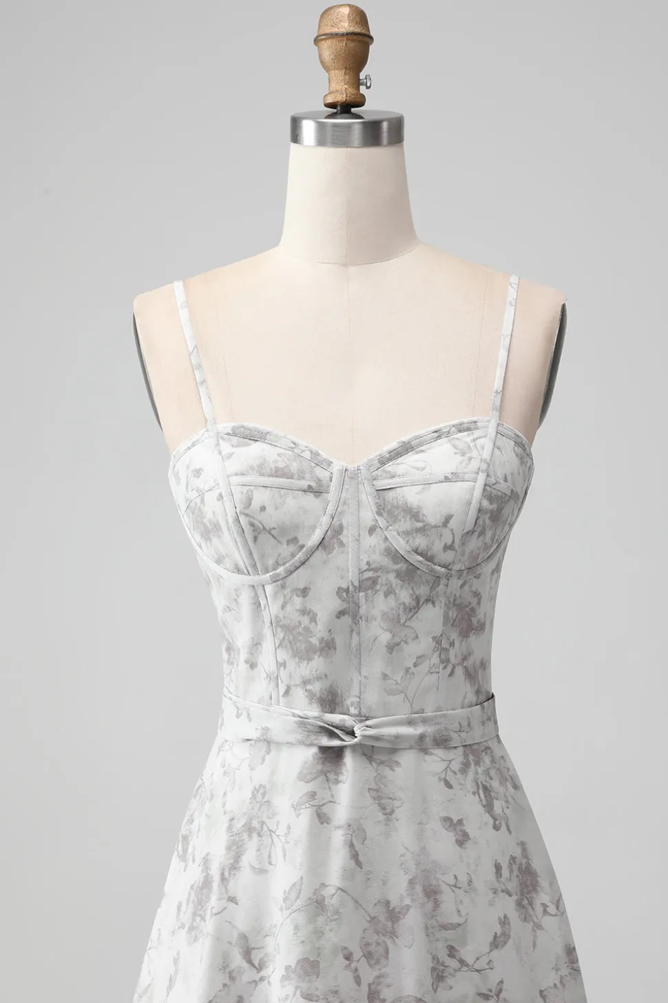 Branco marrom flor espaguete correias uma linha vestido de dama de honra com babados