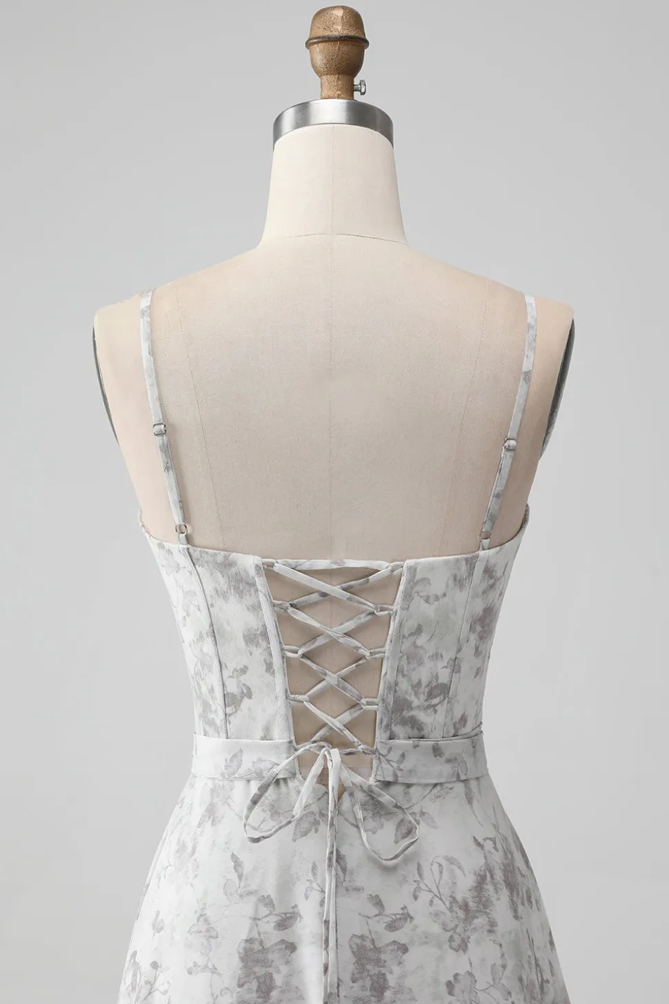 Branco marrom flor espaguete correias uma linha vestido de dama de honra com babados