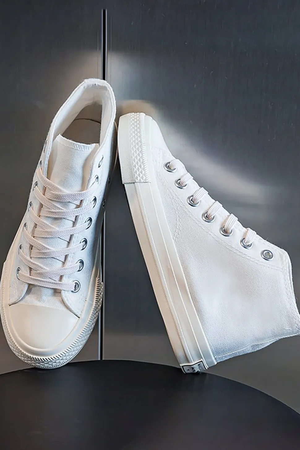 Branco Mid Top Lace Up Ténis de Lona
