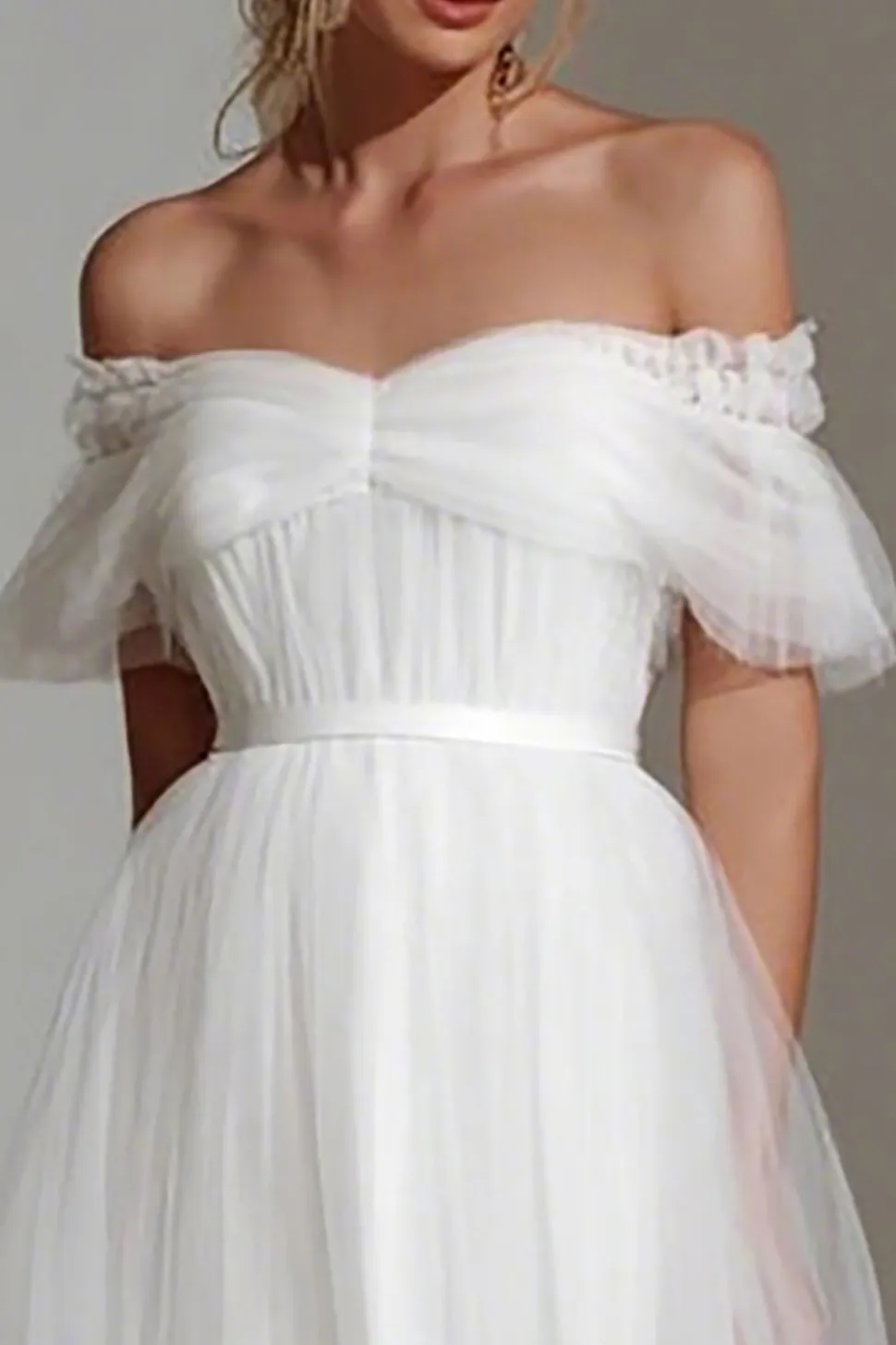 Branco Off The Shoulder A Line Midi Courthouse Vestido de Noiva