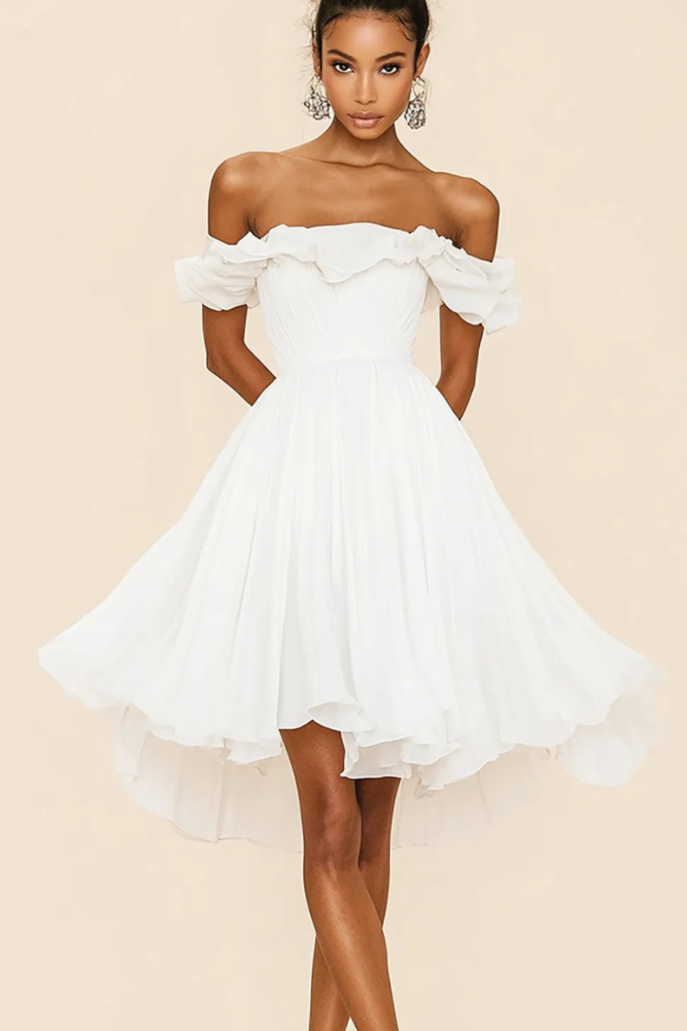 Branco Off The Shoulder A Line Ruffles Vestido de Formatura