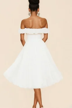 Branco Off The Shoulder A Line Ruffles Vestido de Formatura