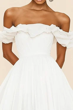 Branco Off The Shoulder A Line Ruffles Vestido de Formatura