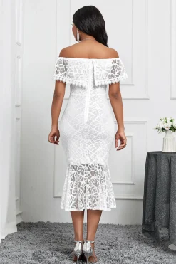 Branco Off the Shoulder Sereia Ruffle Tea Length Party Dress