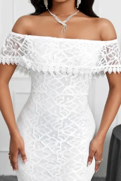 Branco Off the Shoulder Sereia Ruffle Tea Length Party Dress