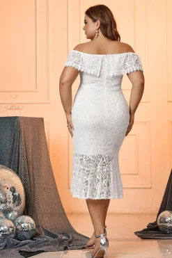 Branco Off the Shoulder Sereia Ruffle Tea Length Party Dress