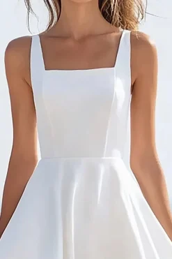 Branco Pescoço Quadrado Linha-A Assimétrico Vestidos de Noiva
