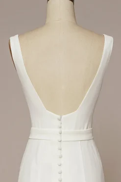 Branco Pescoço Quadrado Sereia Sweep/Brush Trem Vestido de Noiva