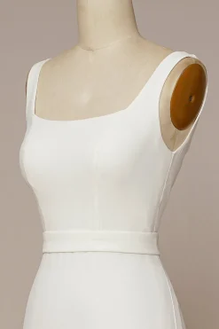 Branco Pescoço Quadrado Sereia Sweep/Brush Trem Vestido de Noiva