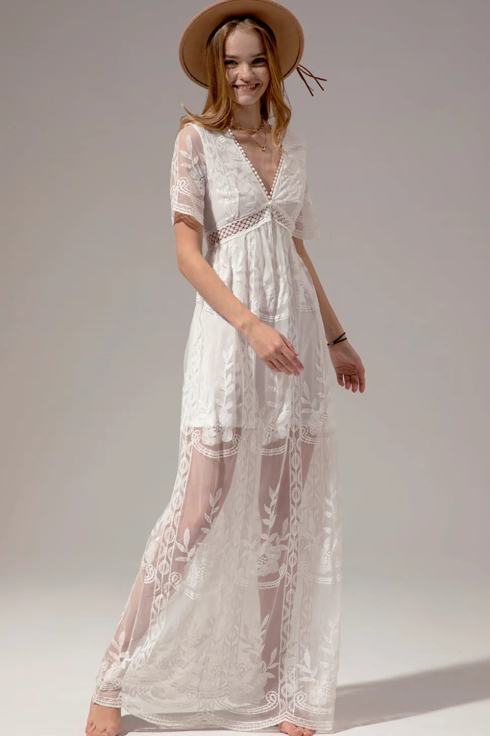 Branco Renda Vestido de Verão