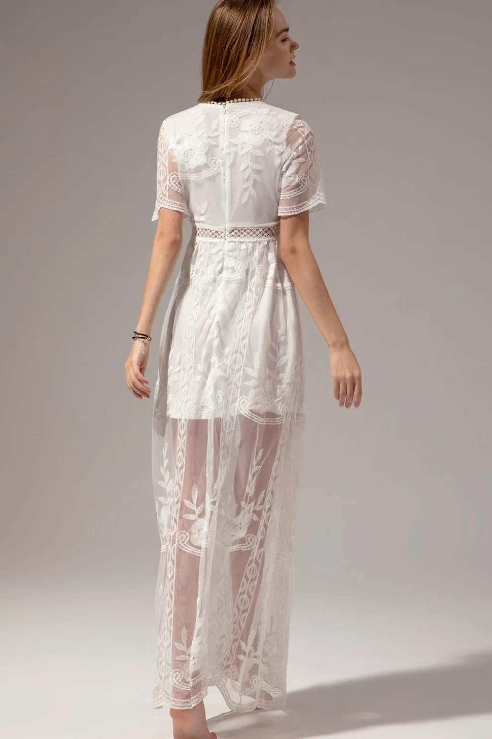 Branco Renda Vestido de Verão