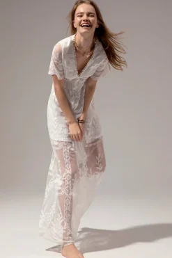 Branco Renda Vestido de Verão