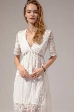 Branco Renda Vestido de Verão