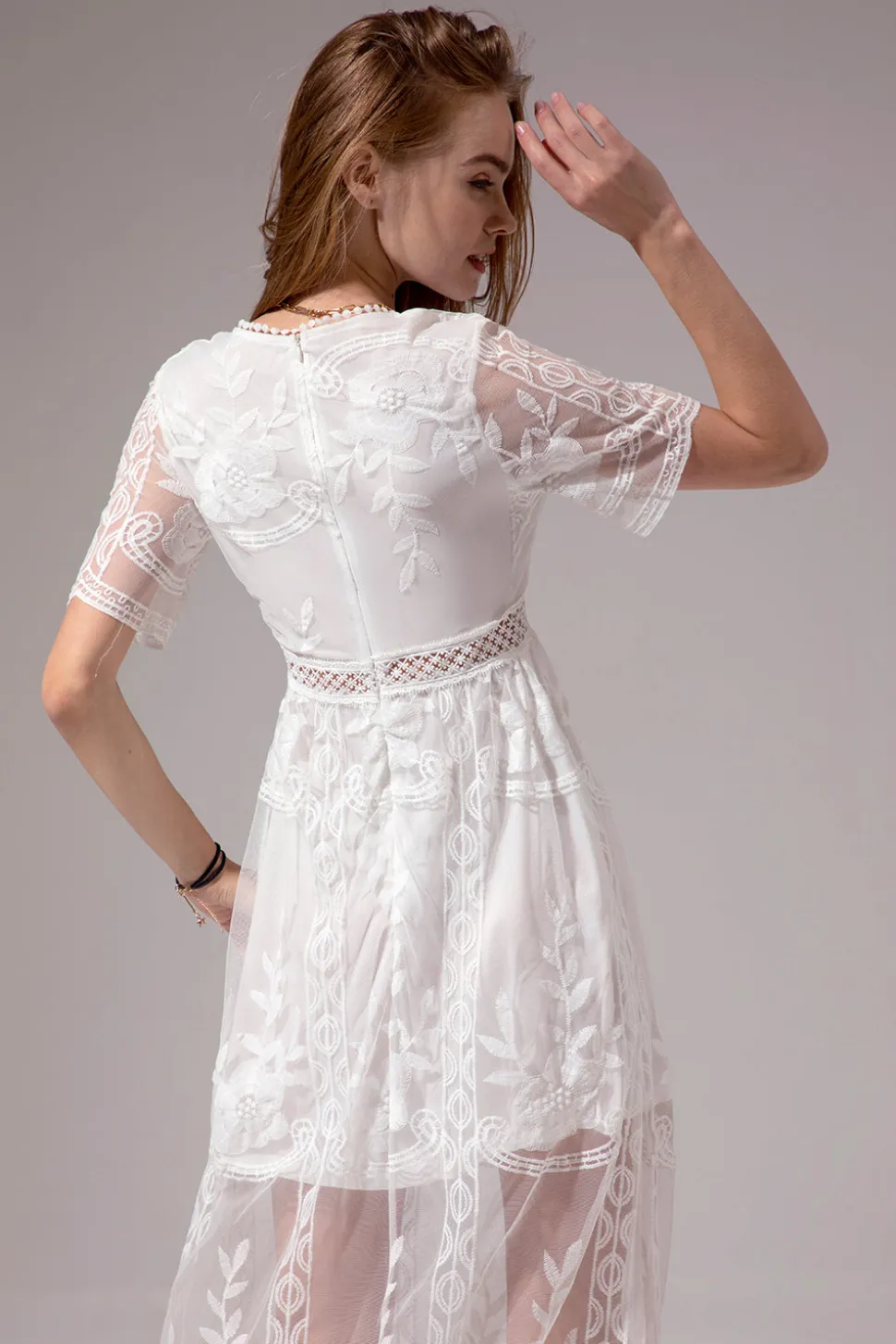 Branco Renda Vestido de Verão
