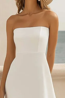 Branco Sem Alças Assimétrico Vestido de Noiva com Folhos