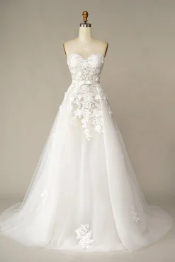 Branco Sem Alças Linha-A Vestido de Noiva com Apliques
