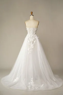 Branco Sem Alças Linha-A Vestido de Noiva com Apliques