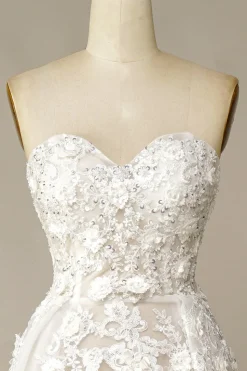 Branco Sem Alças Linha-A Vestido de Noiva com Apliques