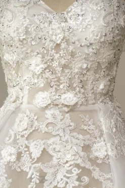 Branco Sem Alças Linha-A Vestido de Noiva com Apliques