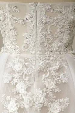 Branco Sem Alças Linha-A Vestido de Noiva com Apliques