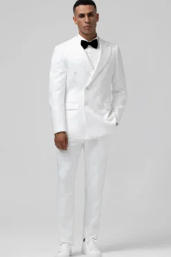 Branco Slim Fit Pico Lapela Jacquard Peito Duplo 2 Peças Ternos Masculinos