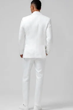 Branco Slim Fit Pico Lapela Jacquard Peito Duplo 2 Peças Ternos Masculinos