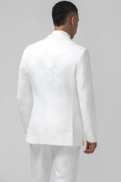 Branco Slim Fit Pico Lapela Jacquard Peito Duplo 2 Peças Ternos Masculinos