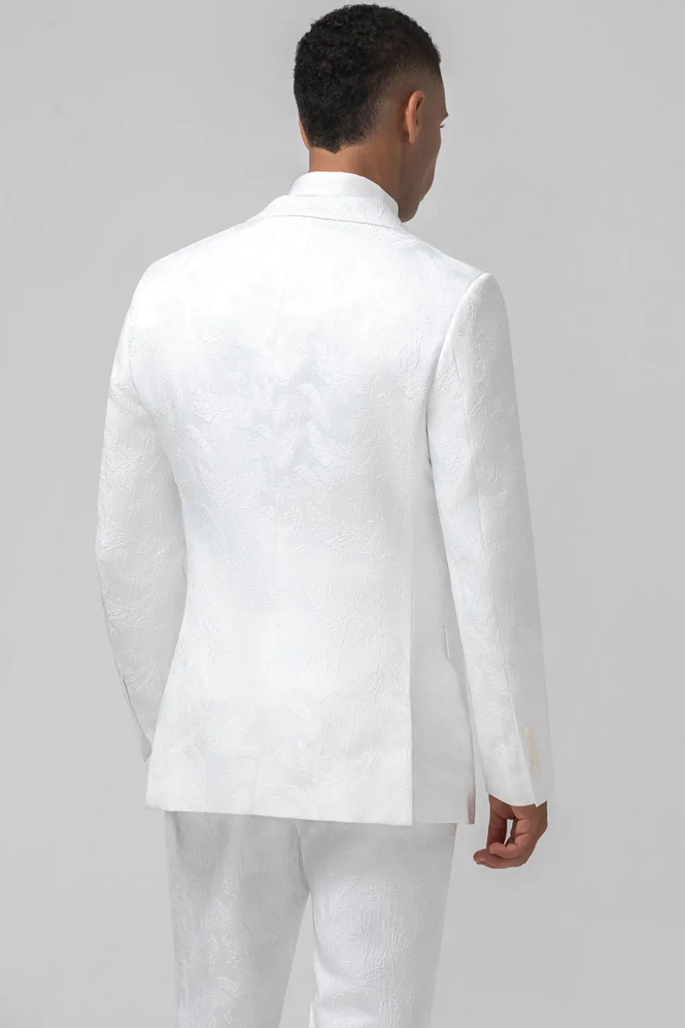 Branco Slim Fit Pico Lapela Jacquard Peito Duplo 2 Peças Ternos Masculinos