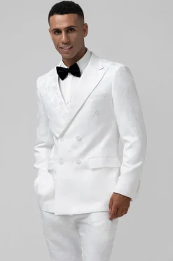 Branco Slim Fit Pico Lapela Jacquard Peito Duplo 2 Peças Ternos Masculinos
