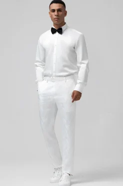 Branco Slim Fit Pico Lapela Jacquard Peito Duplo 2 Peças Ternos Masculinos