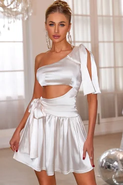 Branco Um Ombro Oco Fora Vestido Curto Homecoming