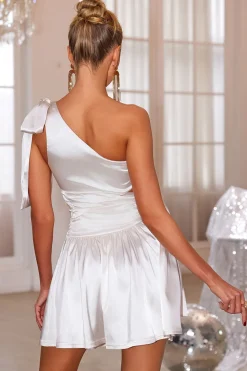 Branco Um Ombro Oco Fora Vestido Curto Homecoming