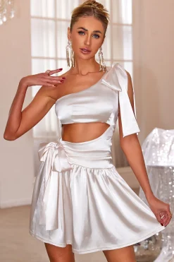Branco Um Ombro Oco Fora Vestido Curto Homecoming