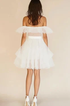 Branco Uma linha fora do ombro babado vestido de formatura