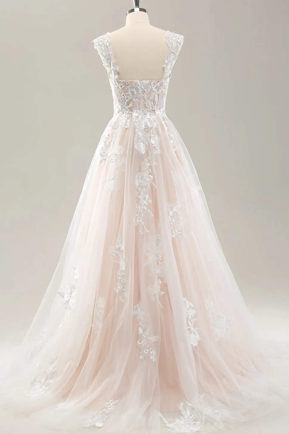 Branco Uma linha fora do ombro tule vestido de noiva com Applique Lace