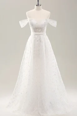 Branco Uma linha fora do ombro espartilho vestido de noiva com renda para trás