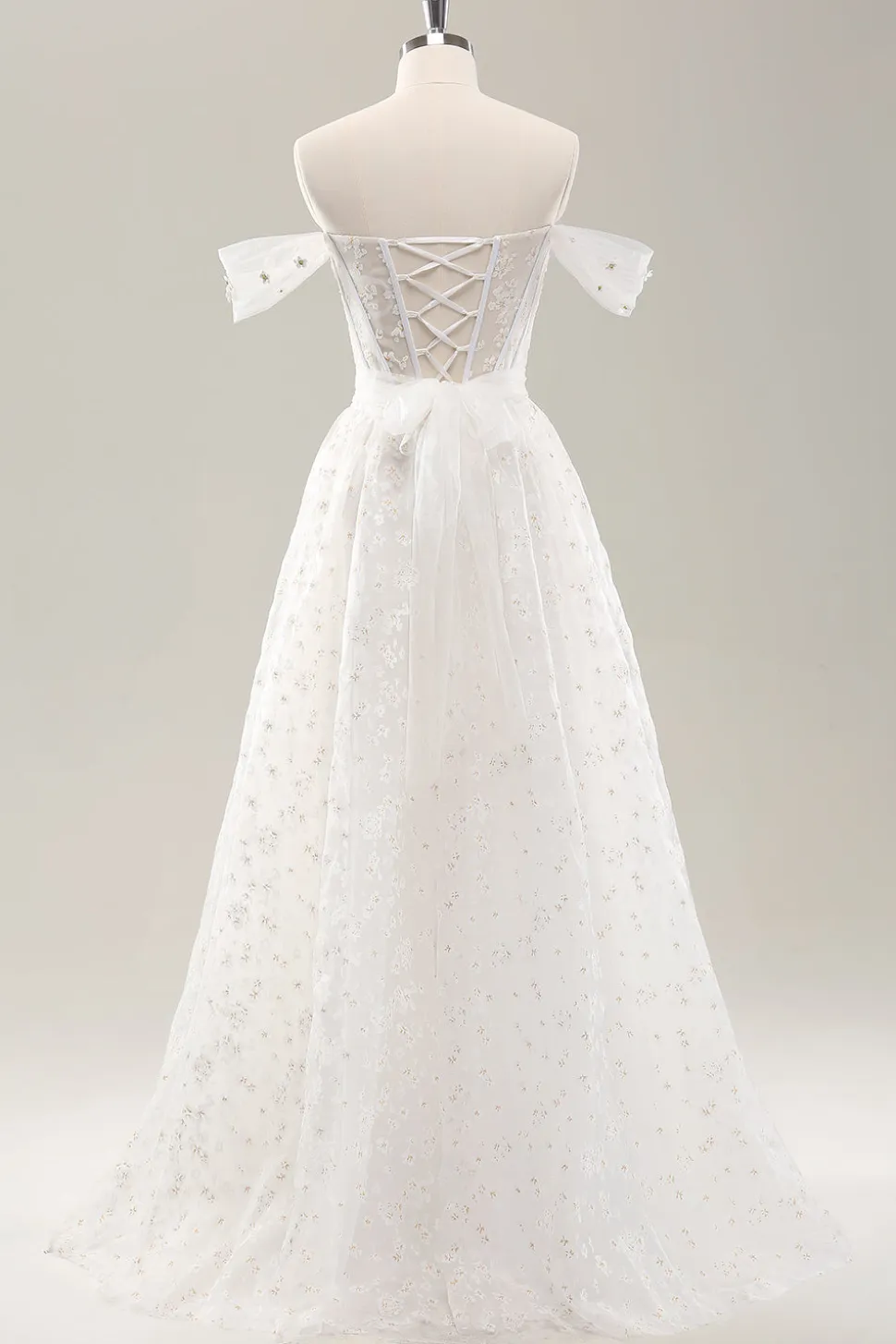 Branco Uma linha fora do ombro espartilho vestido de noiva com renda para trás