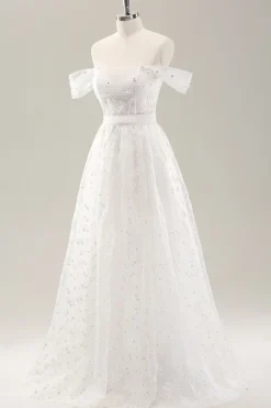 Branco Uma linha fora do ombro espartilho vestido de noiva com renda para trás