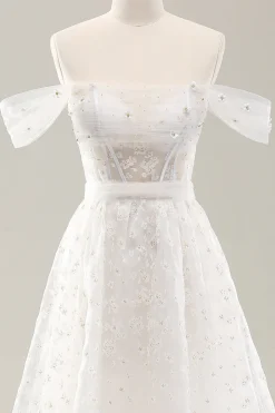 Branco Uma linha fora do ombro espartilho vestido de noiva com renda para trás